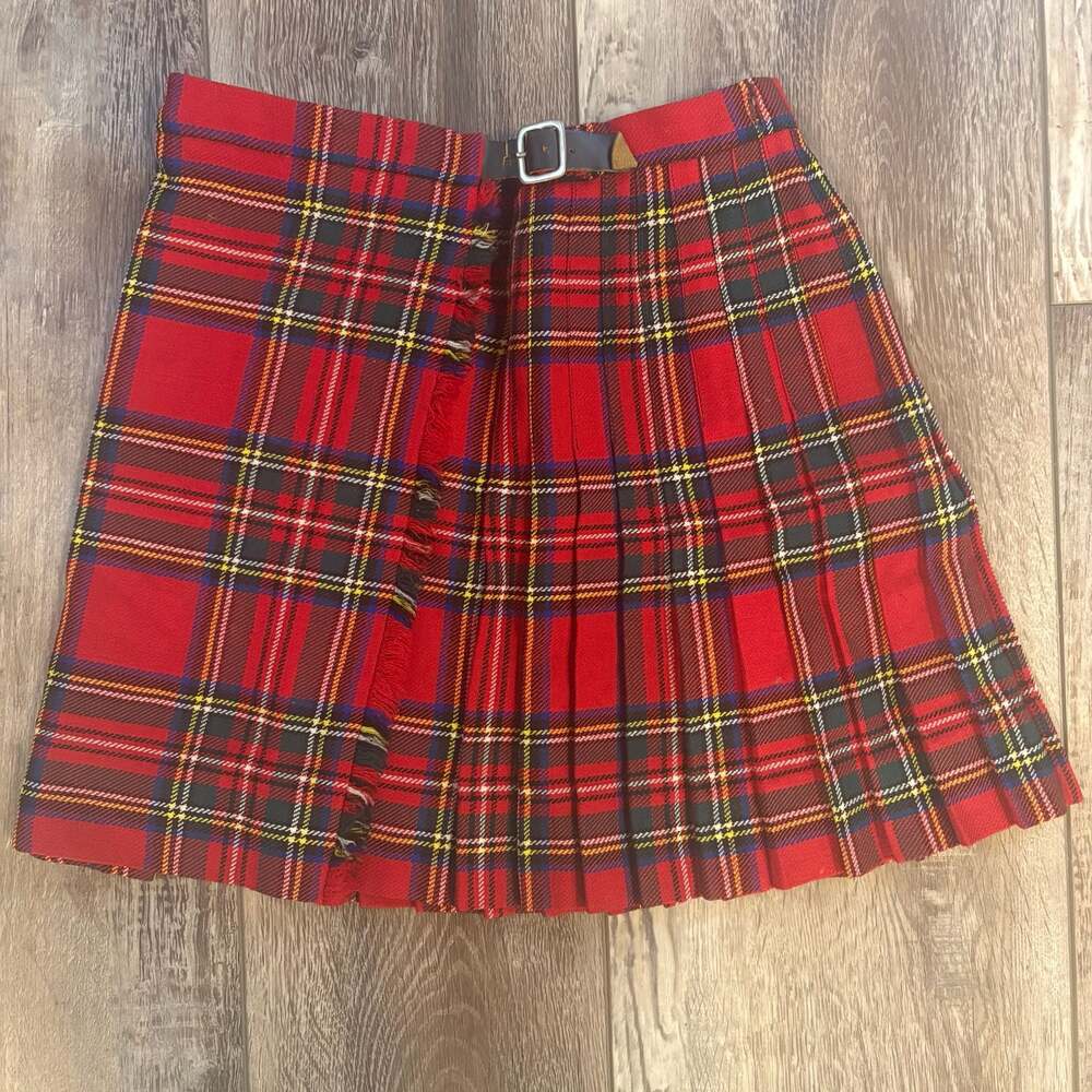 Vintage Wool Tartan Kilt Skirt Red Plaid Royal Stewart XS 23 Waist